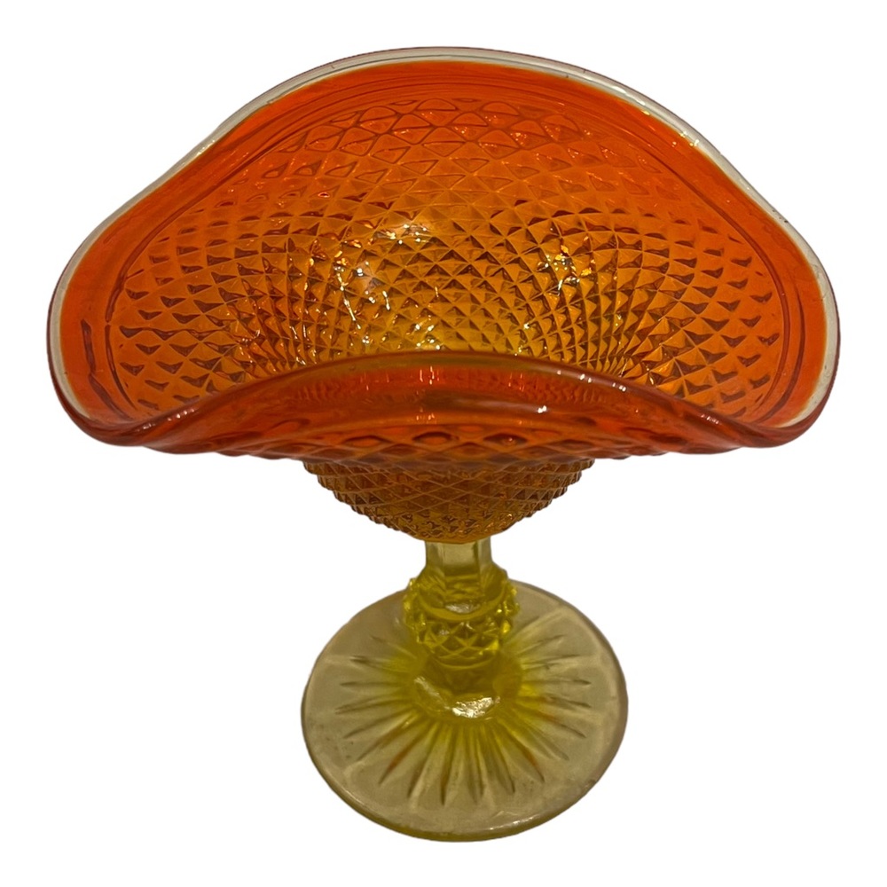 Amberina Orange to Yellow VTG Candy Dish Footed Compote